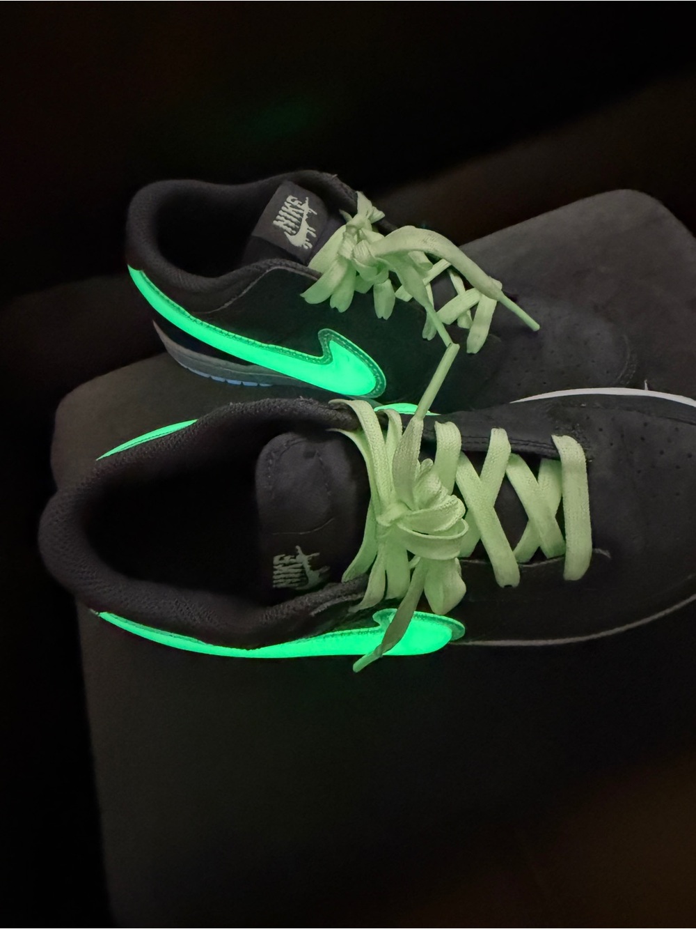 Nike grade school dunk low  Sneakers with glow in dark bottom sole tongue & lace